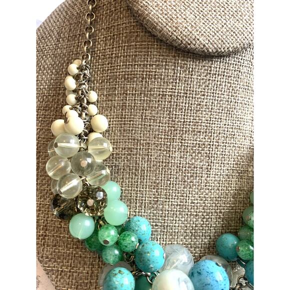 Lia Sophia Cluster Necklace Bollywood Blue & Smoky Cha Cha Beads Max Length 18” - Picture 4 of 6